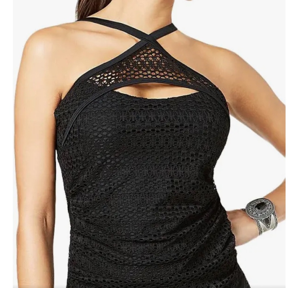 Island Escape Womens Crochet High Neck Tankini Swim Top - plus size 22W